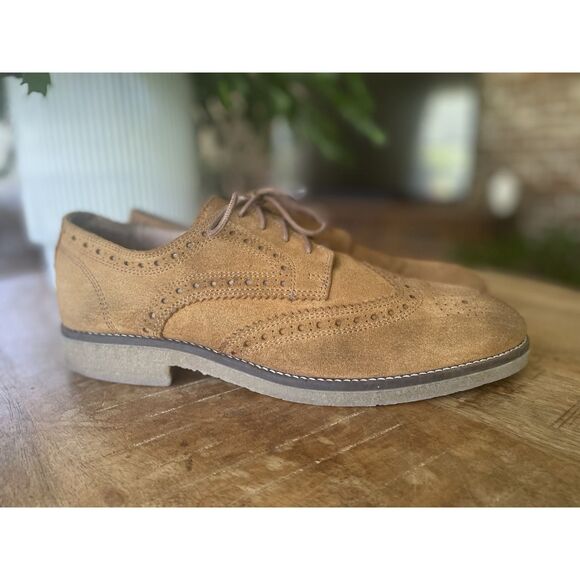 River Island Tan Suede Leather Lined Derby Brogue Shoes Made In India - Picture 3 of 8